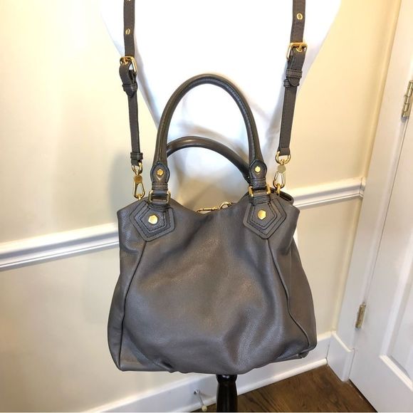 MARC JACOBS Grey Leather Top Handle Crossbody Women’s Workwear Satchel Tote - Picture 5 of 17